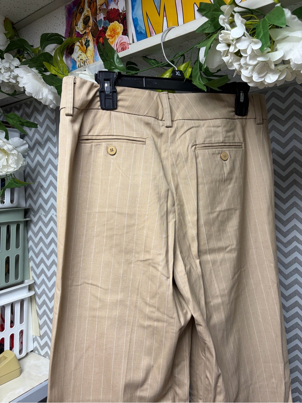NY&CO Beige Pinstripe Wide-Leg Women's Pants 8 Tall - Picture 3 of 6